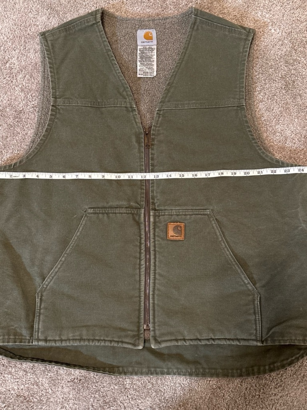 Carhartt Olive Green Zip-Front Work Vest